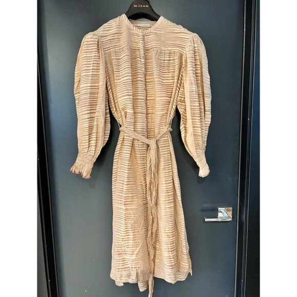 ULLA JOHNSON ‘FIORA’ beige STRIPED DRESS Size 6 - Picture 5 of 12
